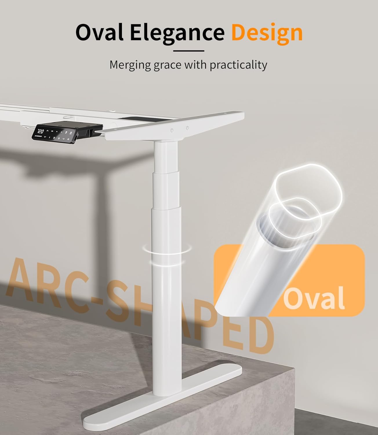 MAIDeSITe EL2 Plus Art Höhenverstellbarer Schreibtisch Gestell mit Ovaler Beindesign, Elektrisch Dualmotor Tischgestell höhenverstellbar mit 62-125cm, 4 Memory-Steuerung Schreibtisch höhenverstellbar