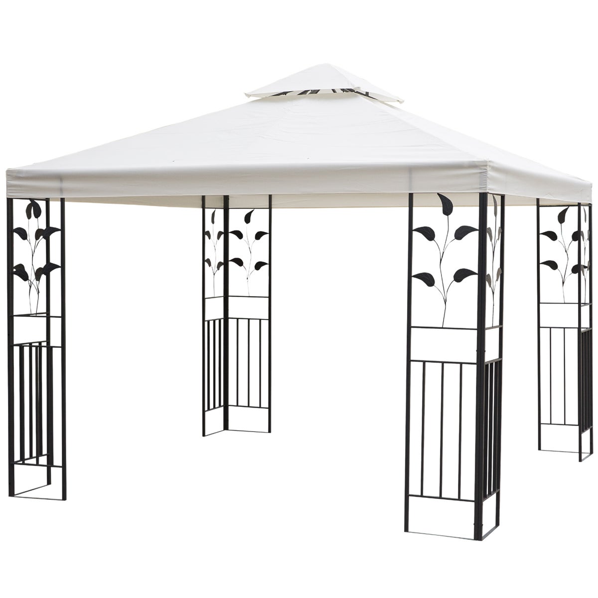 Outsunny tuinpaviljoen met bladmotief, 295L x 295B x 270H cm, polyester, crèmewit