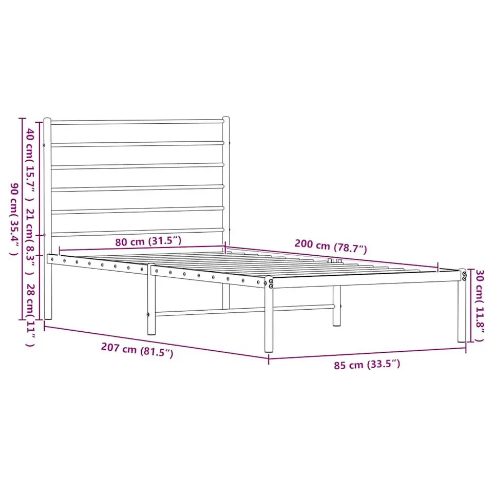 vidaXL - Eenspersoonsbed met hoofdbord - Zwart - Metaal - 80x200 cm