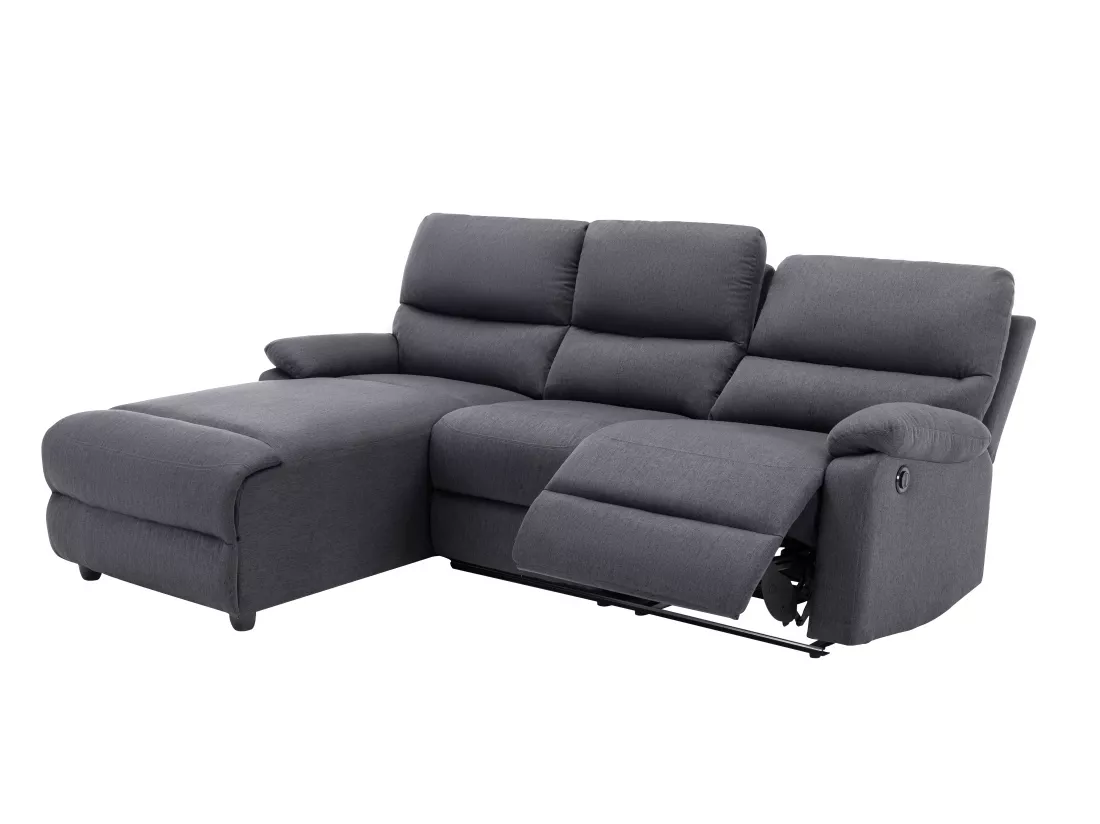 Canapé d'angle gauche relax électrique en tissu gris anthracite LUNANO