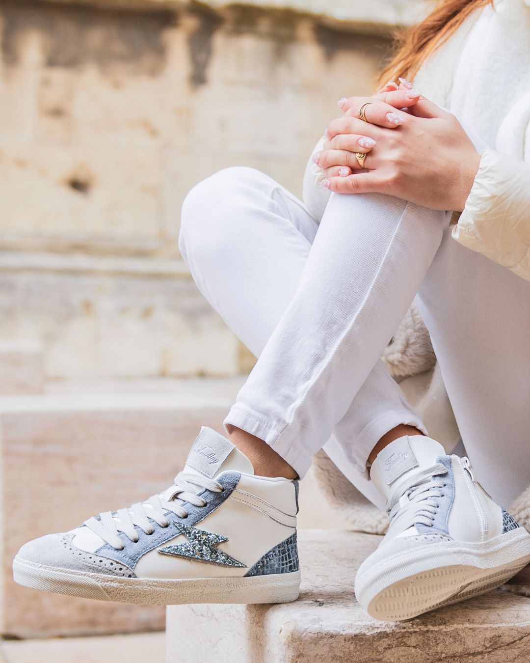 Basket femme écair bleue jeans montante - Romane