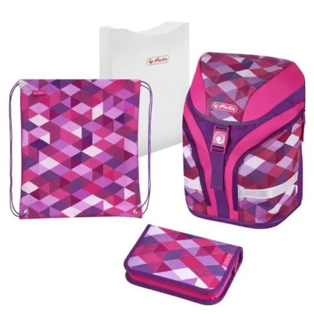 Herlitz Motion Plus Schulrucksackset Pink Cubes, 4-teilig