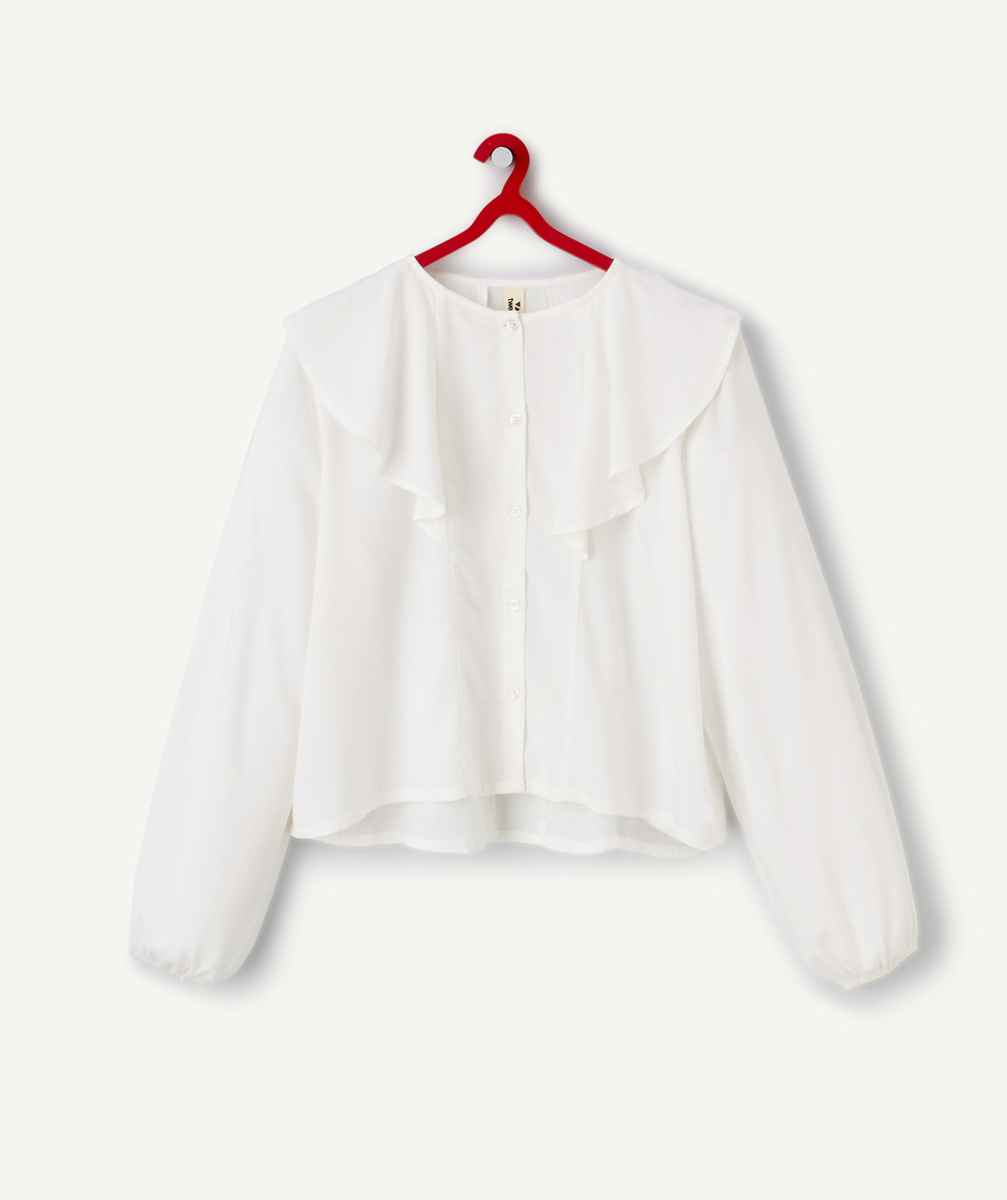 BLOUSE FILLE BLANCHE EN VISCOSE RESPONSABLE AVEC VOLANTS