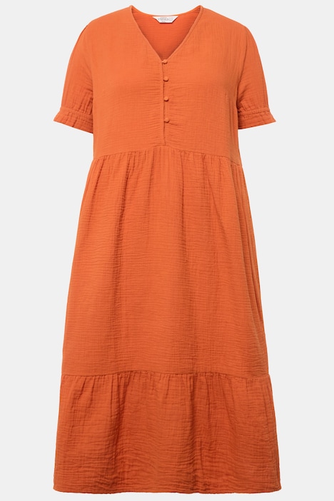 Musselin-Midikleid, A-Line, V-Ausschnitt, Halbarm