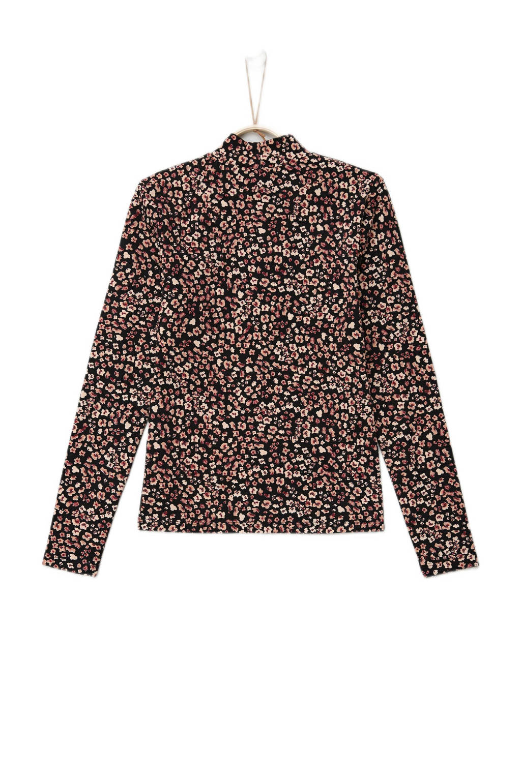 s.Oliver gebloemde longsleeve zwart/lichtroze/donkerroze
