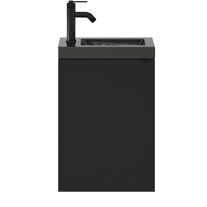 Ensemble lave-mains l.45 cm meuble à suspendre Imandra noir mat + plan vasque céramique noir