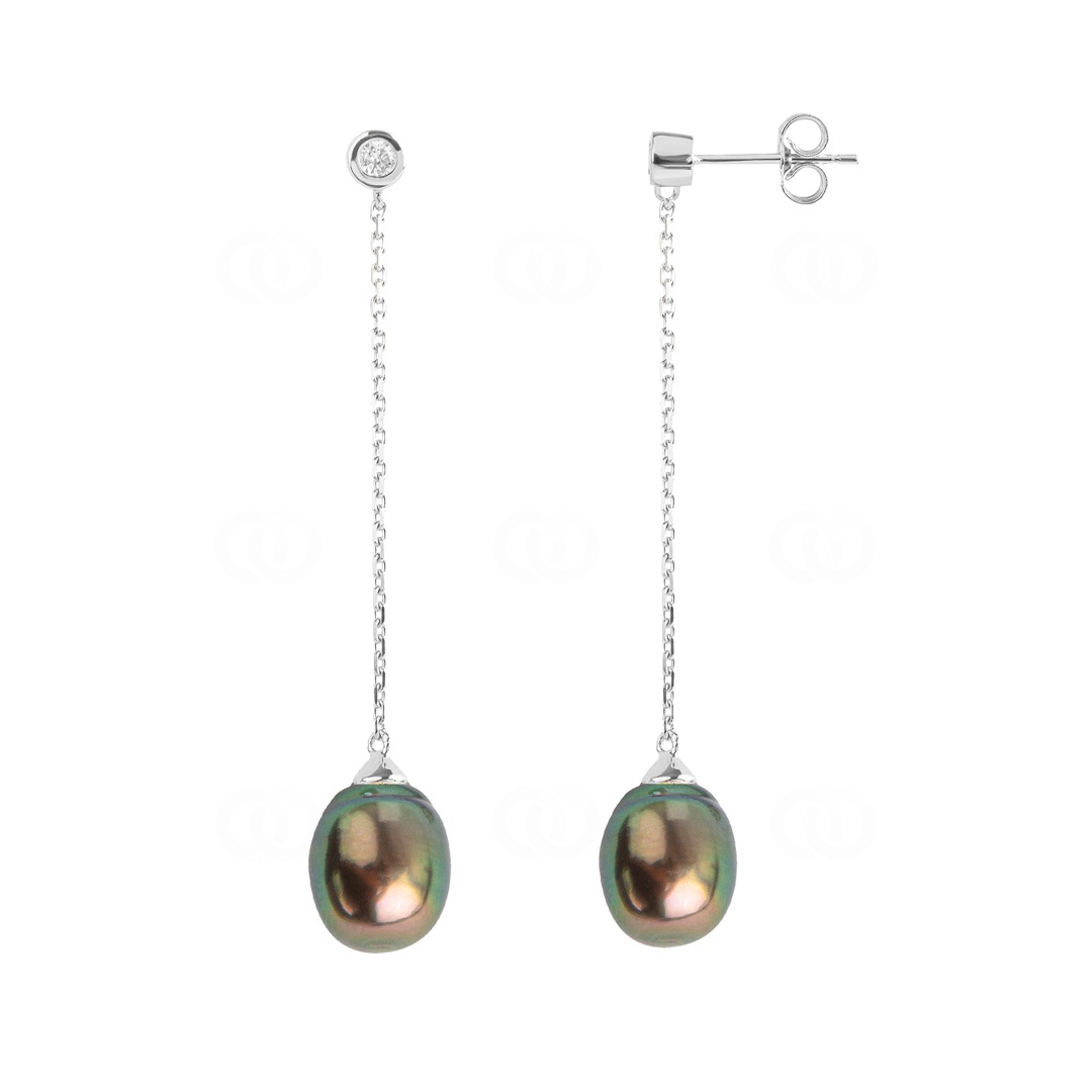 Ohrhänger 750/18 K Weissgold mit Tahiti-Kulturperle und Diamanten 0.07ct.