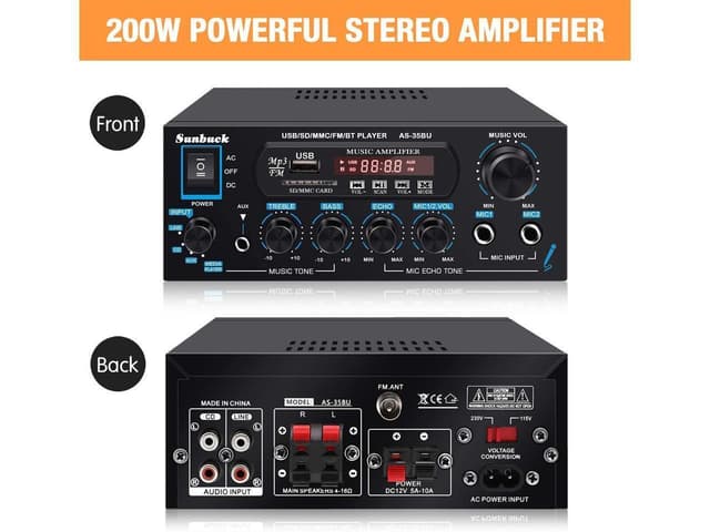 Bluetooth 5,0 stereoforstærkeren 60 + 60W RMS forstærker 2 mikrofonindgang digital audio karaoke