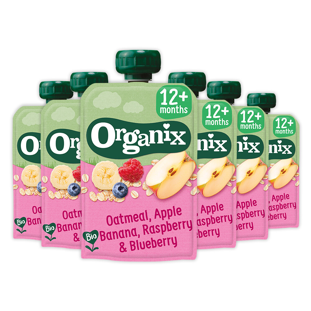 6x Organix Knijpfruit 12+m Haver Appel & Banaan100 gr