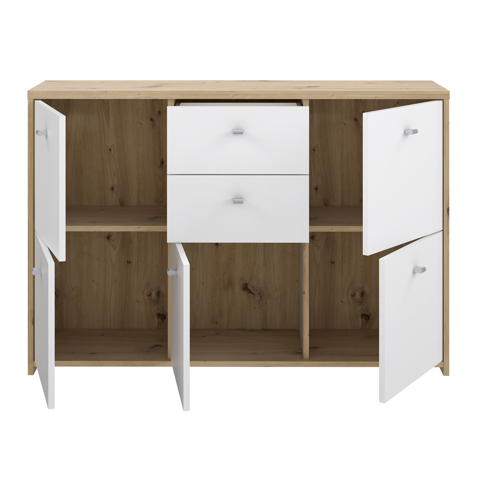 Kommode - Artisan Eiche-weiß - 5 Türen - 114 cm breit