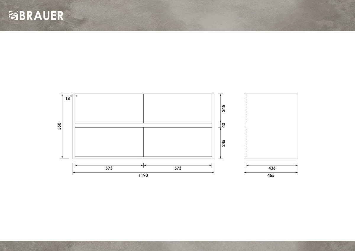 Brauer Adore onderkast 120cm met 4 softclose lades en 2 sifon uitsparingen chateau