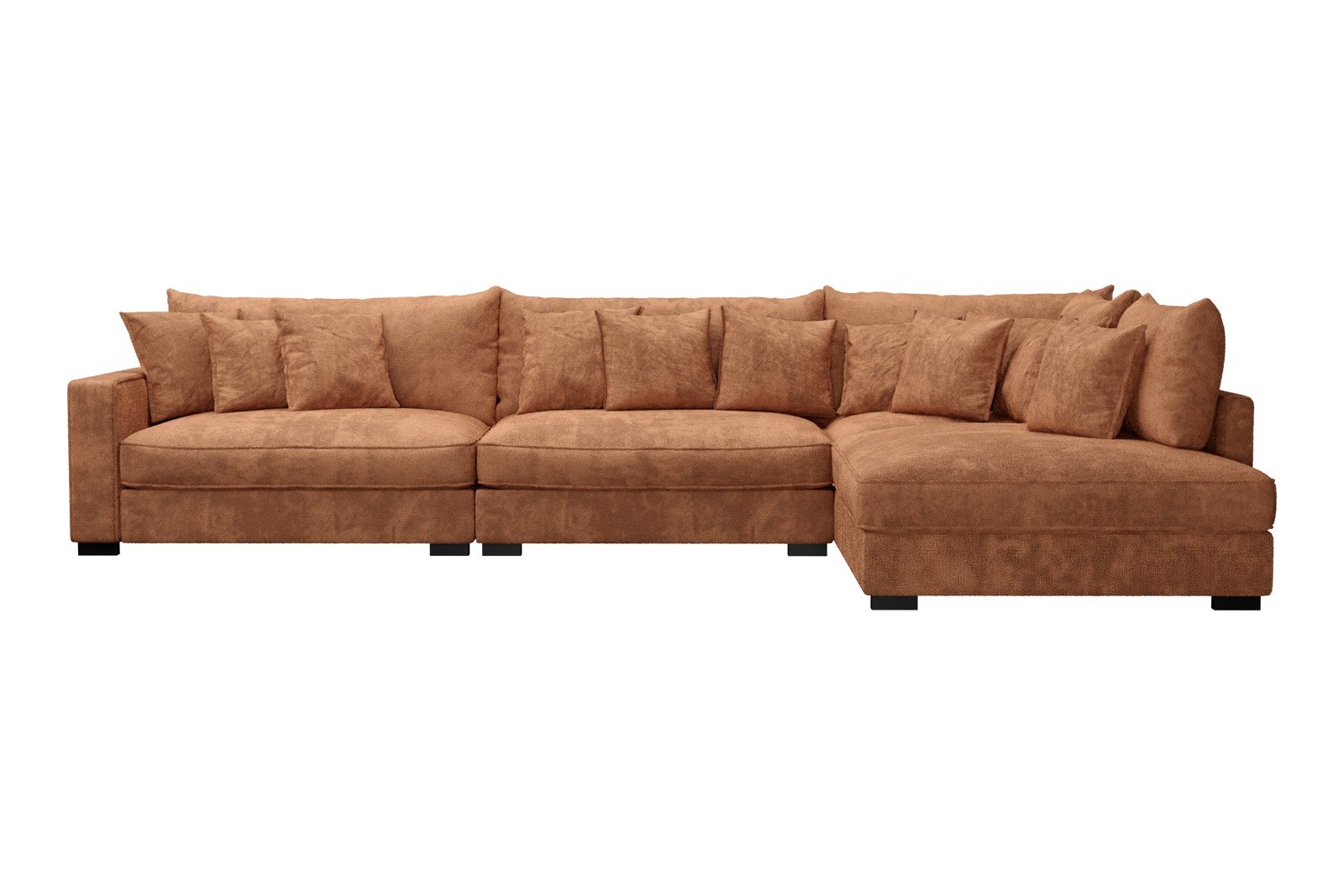 Rossi Lux 4-seter med åpen ende høyre Tekstil Genesis 9 Deep Terra, arm B med sorte ben. Lux Komfort.