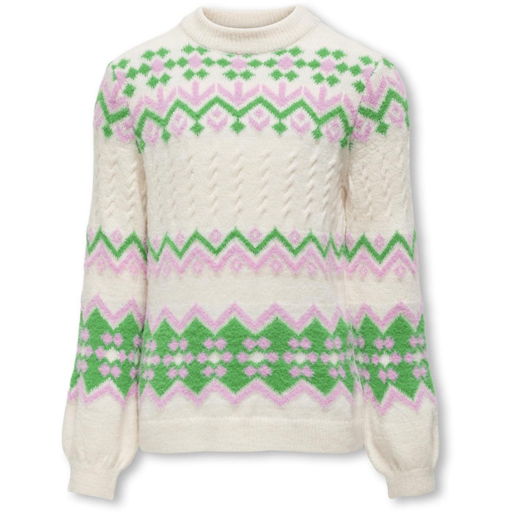 Køb kids ONLY Cloud Dancer Bonbon/Island Green Annabelle Pullover Strik