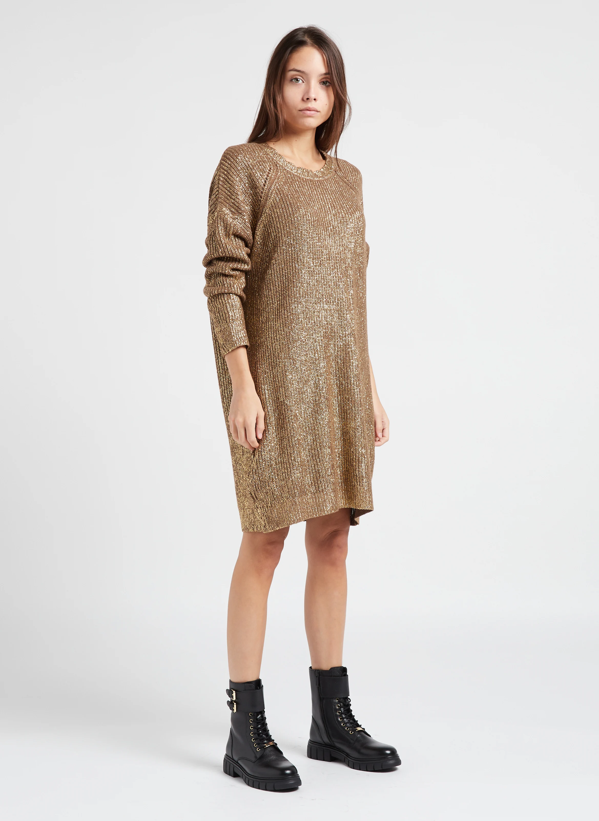 NAUTILUS - Robe courte col rond en maille | Marron