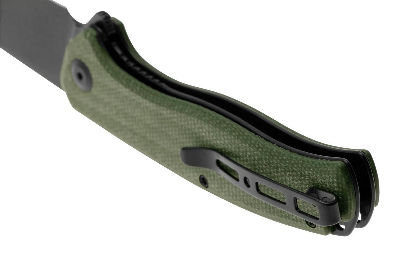 SENCUT Traxler S20057C-4, Blackwashed, Green Canvas Micarta, zakmes