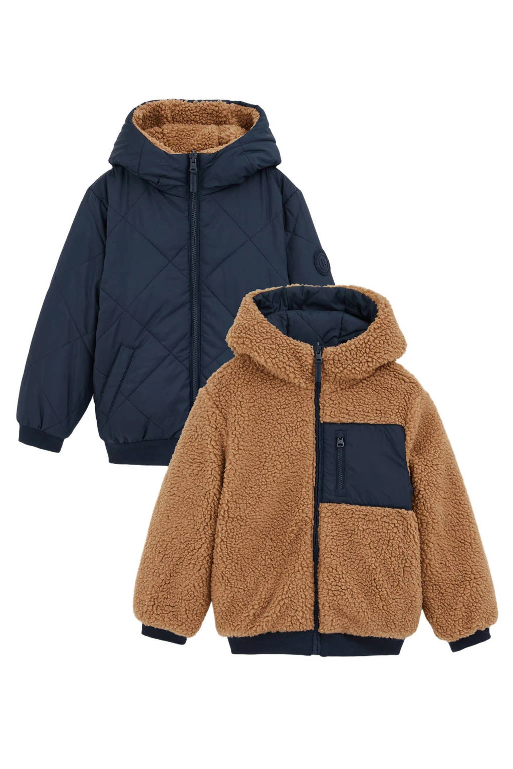 WE Fashion Blue Ridge teddy reversible jas winter donkerblauw