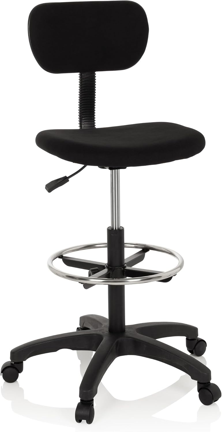 hjh OFFICE 671004 Arbeitsstuhl mit Fußring TOP Work 05 Stoff Schwarz Counterstuhl Drehstuhl mit Rollen, höhenverstellbar