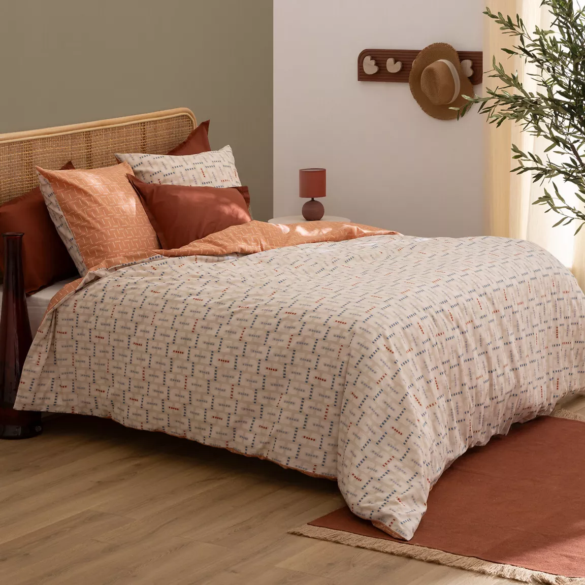 Housse de couette et deux taies coton (240 x 220 cm) Posei Multicolore