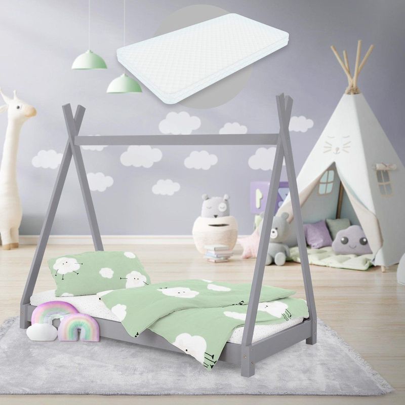 Kinderbed Tipi met Lattenbodem 70x140 cm Lichtgrijs van Hout ML-Design