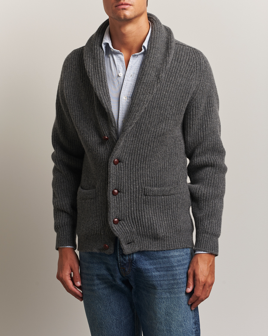 William Lockie Windsor Geelong Lambswool Shawl Cardigan Grey