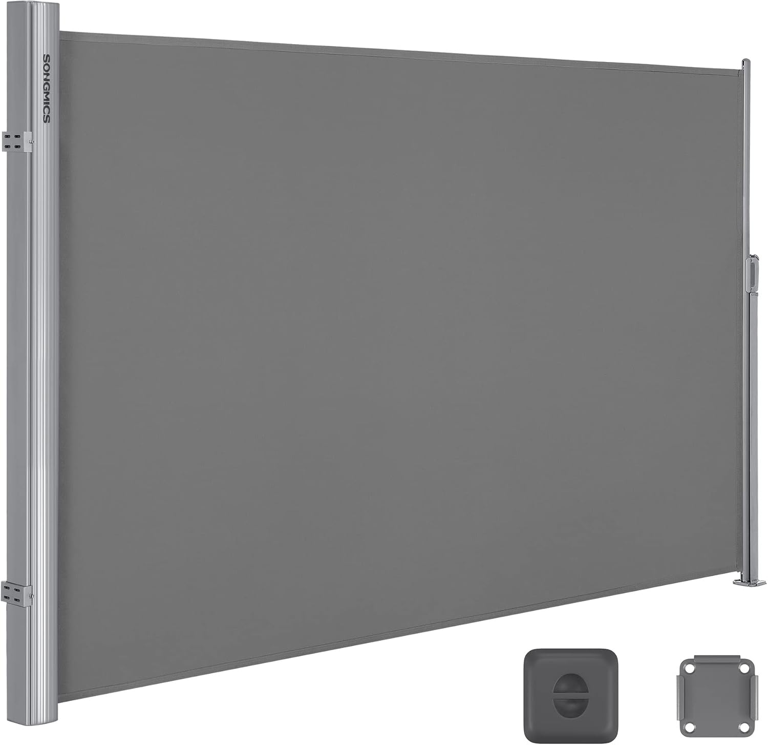 SONGMICS Alu-Seitenmarkise, ausziehbar, 200 x 400 cm, Blickdicht, Sonnenschutz, blickdicht, Seitenrollo, für Balkon, Terrasse, Garten, grau GSA204G03