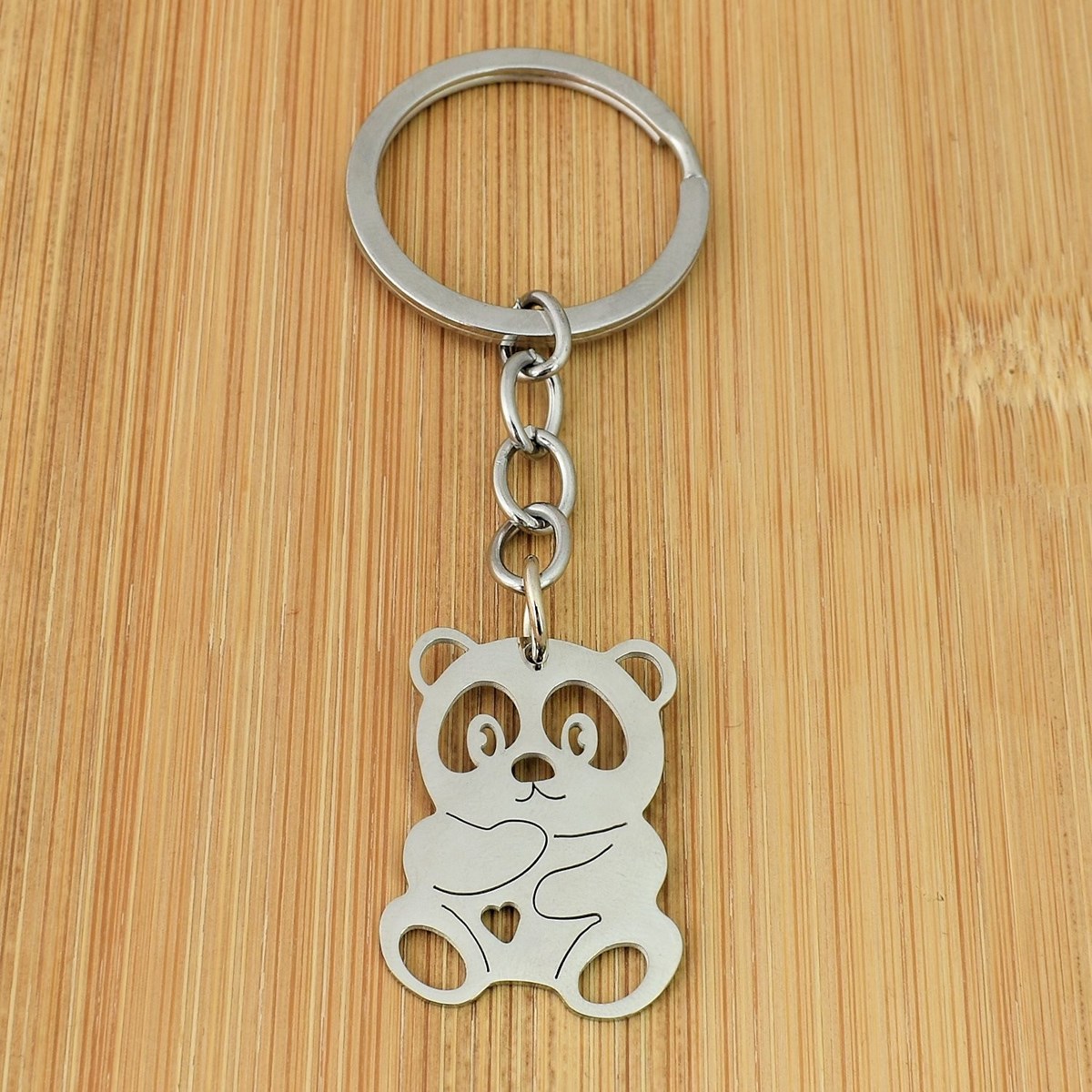 Porte-clés ourson petit coeur argenté