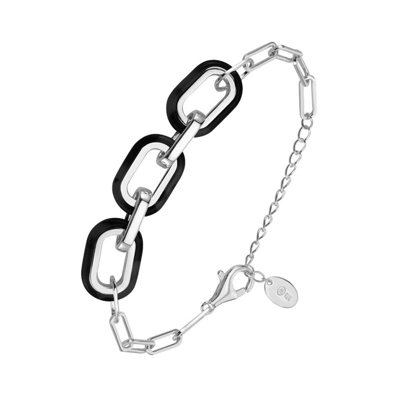 Bracelet En Argent Plusieurs Rectangles Et Acétate écaille Noire Muriel18 cmcm