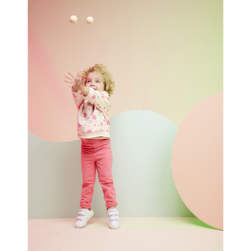 Ensemble en molleton sweat imprimé + caleçon uni pour bébé fille
