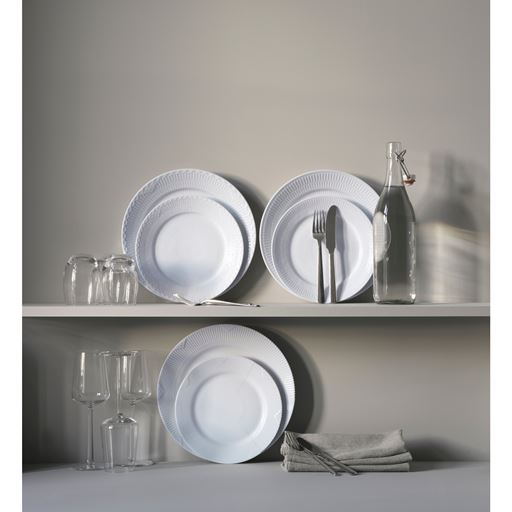 Royal Copenhagen Hvid Riflet 2-pak Middagstallerken, Hvid, Ø27 cm