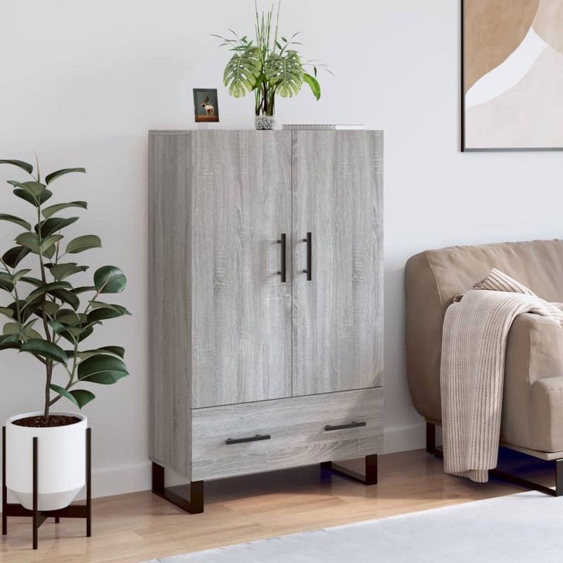 vidaXL - Hoge Kast - Grijs - Bewerkte Hout - Sonoma Eikenkleurig