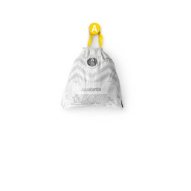 Brabantia PerfectFit afvalzak met trekbandsluiting code A, 3 liter, 20 stuks/rol - White