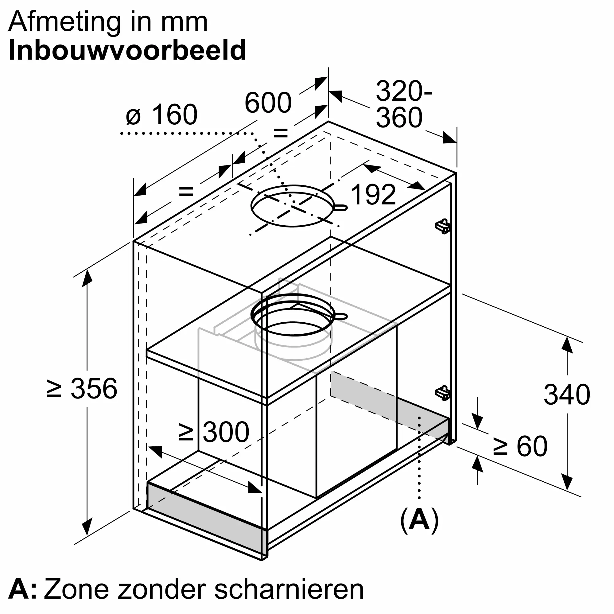 Serie 6 Geïntegreerde blokdesign schouwkap 60 cm zwart glas, Matzwart