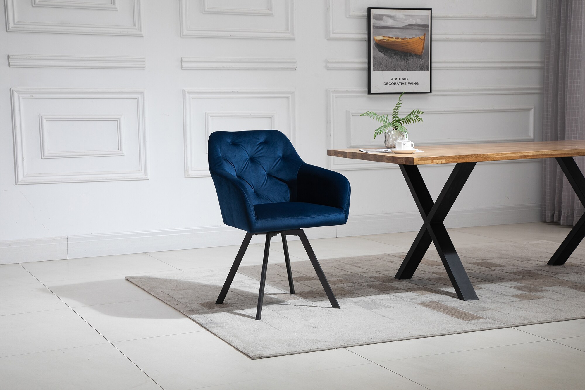 Armlehnstuhl Drehfunktion blau Esszimmerstuhl Polsterstuhl Wohnzimmer Stuhl