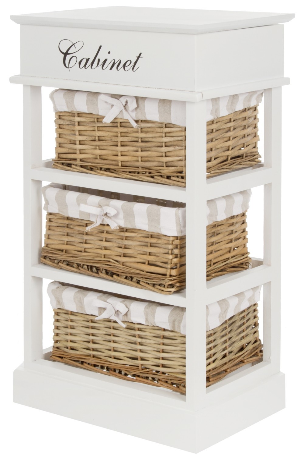 Kommode JOANA - weiß-beige - 3 Körbe - eine Klappe