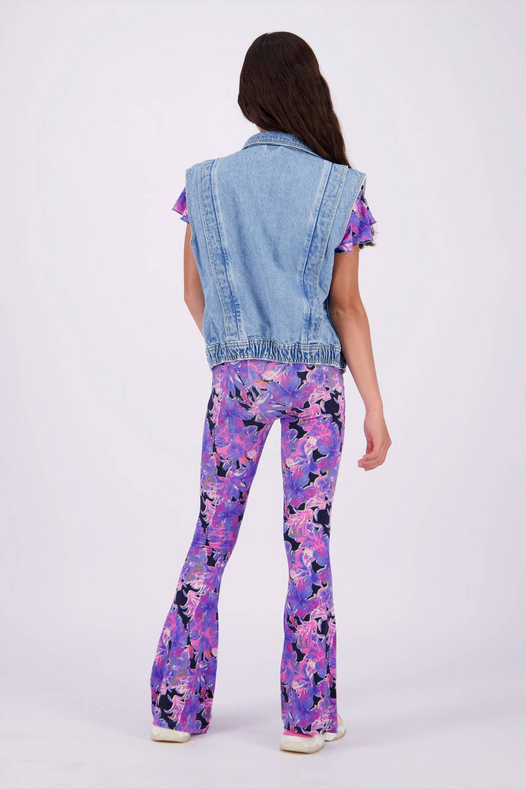 Vingino flared broek Safien met all over print paars/roze/zwart