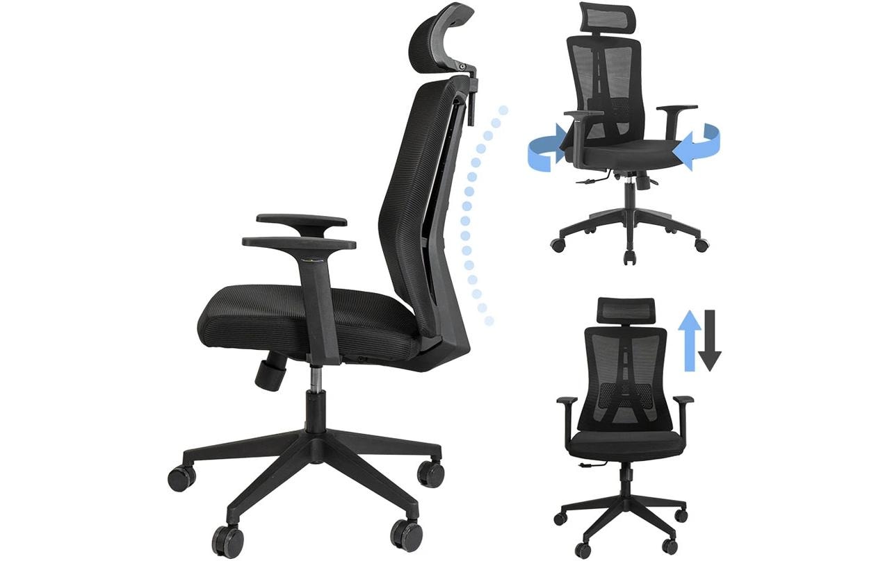 Bürostuhl ErgoFlex Schwarz<br>Drehbarer Stuhl mit Armlehnen und Kopfstütze