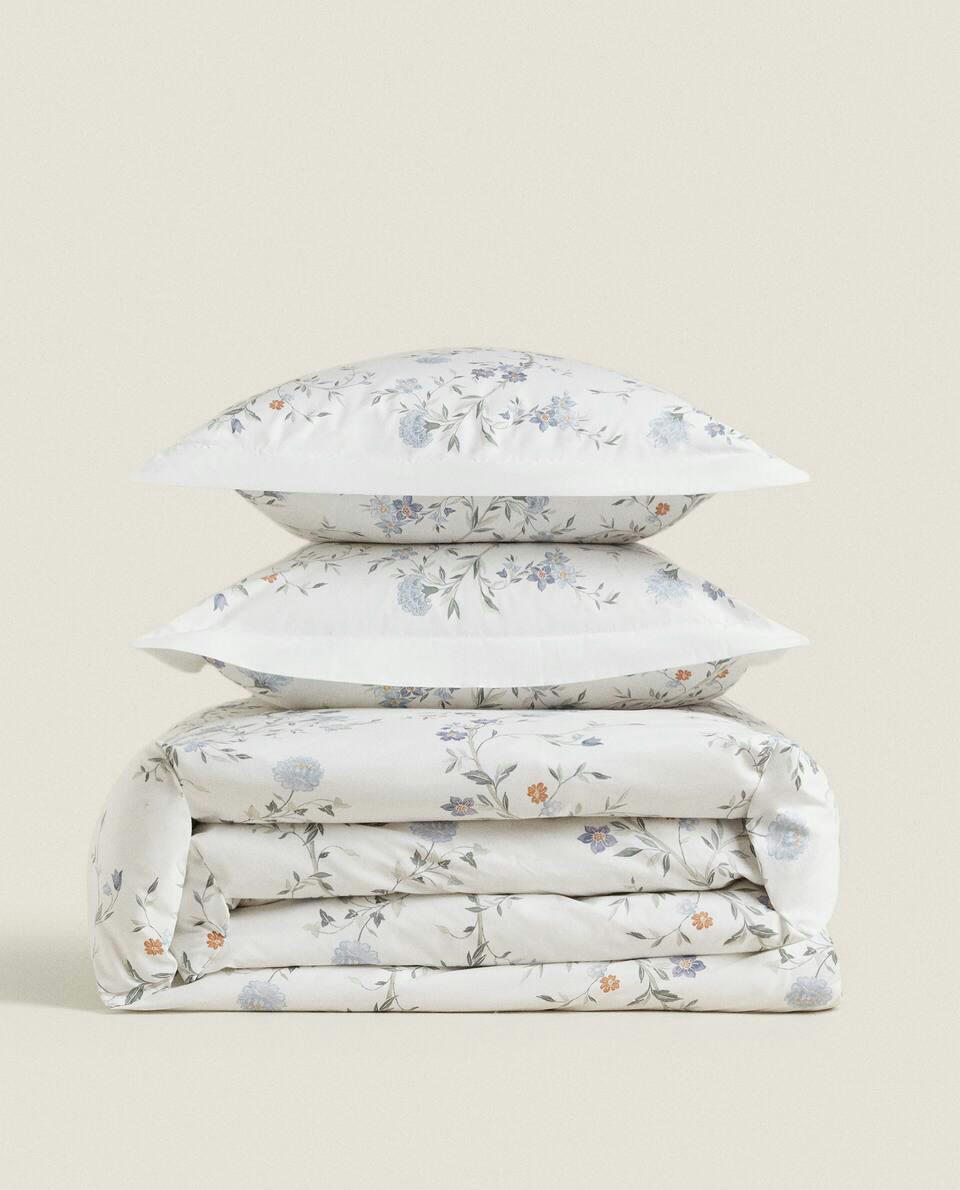CAPA DE EDREDOM COM ESTAMPA FLORAL AZUL