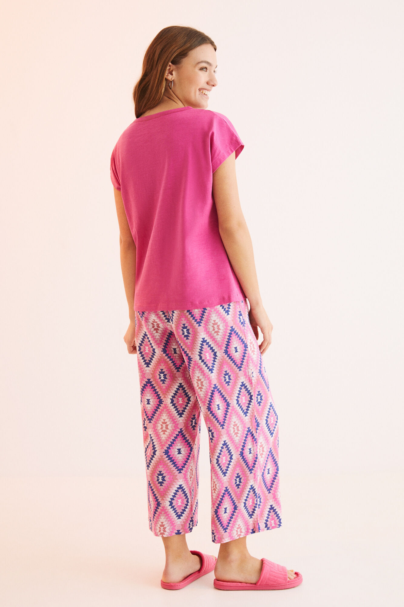 Camiseta de manga curta rosa fúcsia 100% algodão - Fúcsia