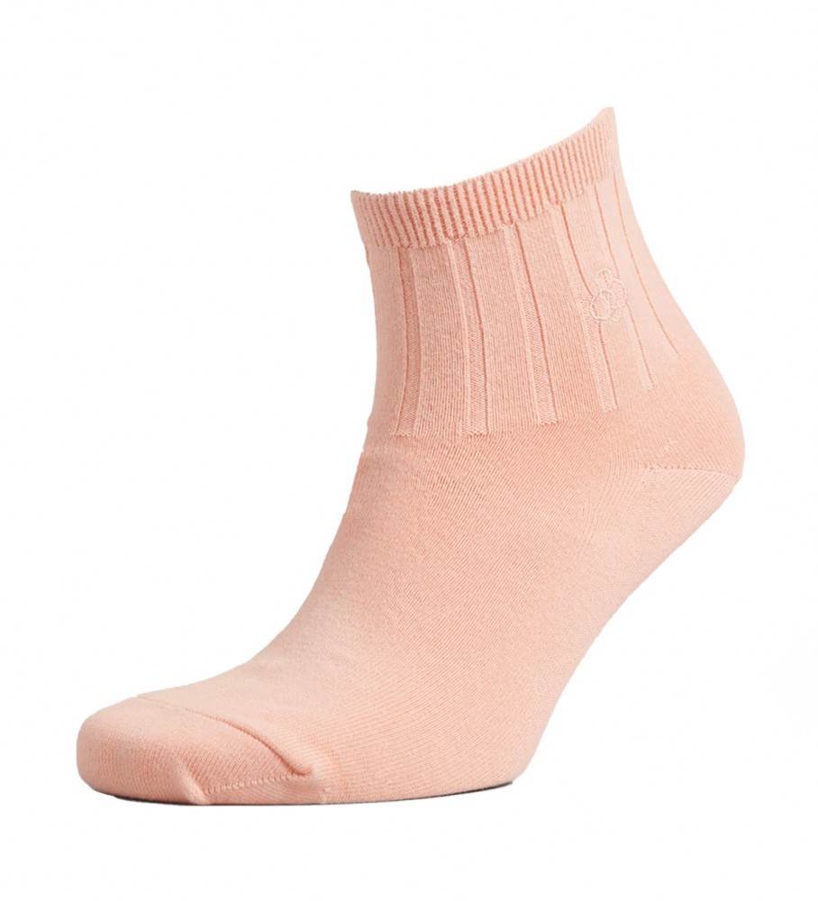 Conjunto de 3 meias cano curto Superdry nas cores branca, lilás e rosa.