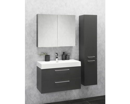 Badkamermeubelset Differnz Somero BxHxD 60 x 54 x 38 cm, antraciet fronten, met witte gegoten mineraalwastafel