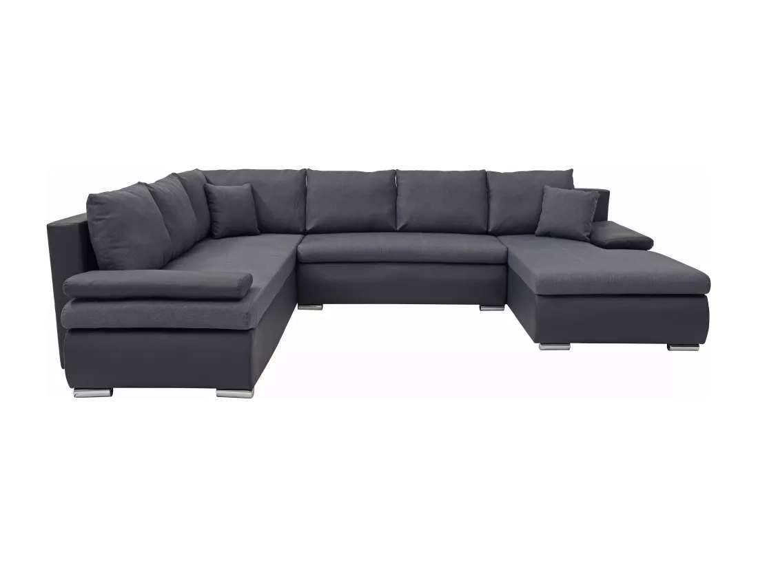 Canapé d'angle droit panoramique convertible en simili et tissu noir et gris anthracite DAKOTA II