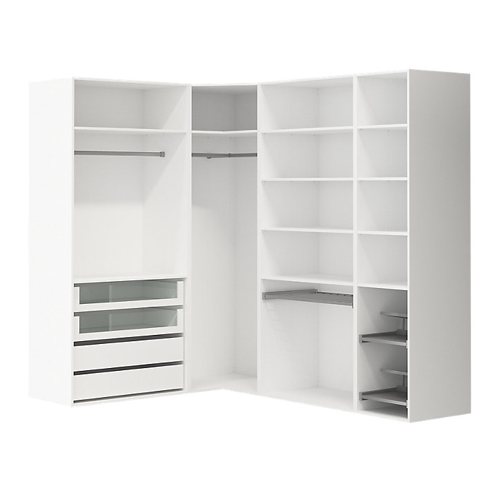 Dressing d'angle avec tiroirs et portes chaussures blanc GoodHome Atomia H. 225 x L. 250 x P. 58 cm
