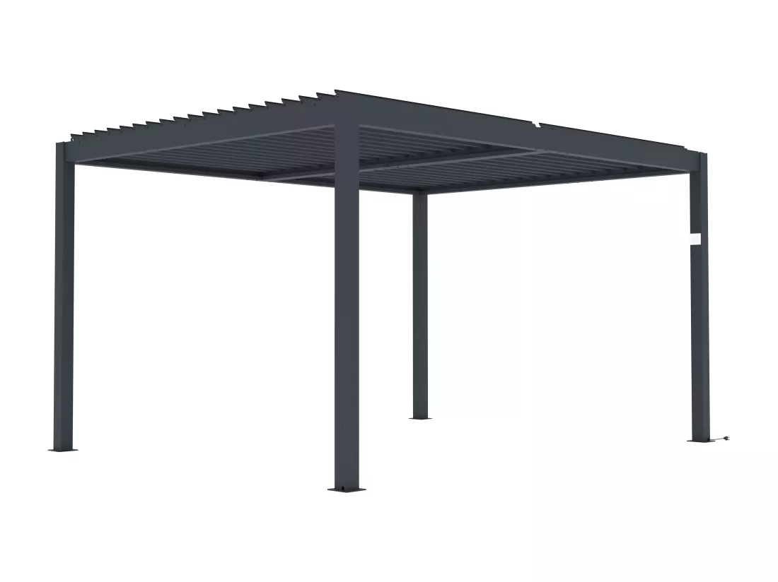 Pergola bioclimatique autoportante électrique anthracite en aluminium avec lames orientables et rideau rétractable 3,67 m - 12 m² - AMADORA