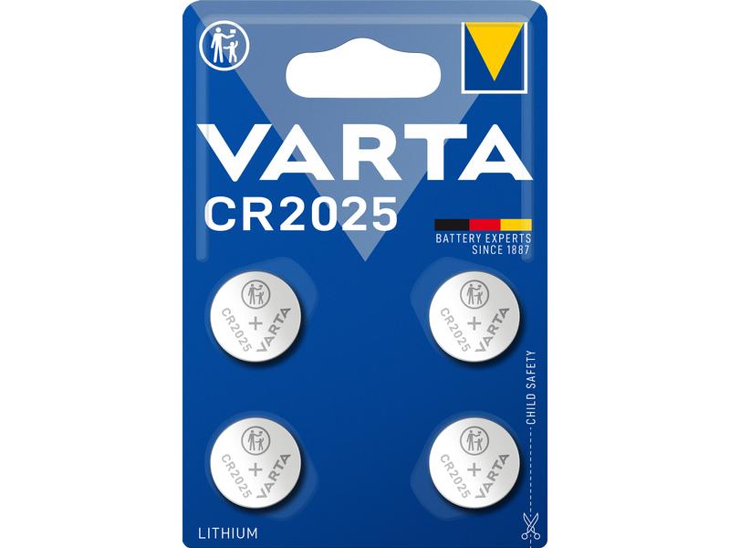 Varta Knopfzelle CR2025 , 4 Stück Knopfzelle CR 2025 im 4er-pack