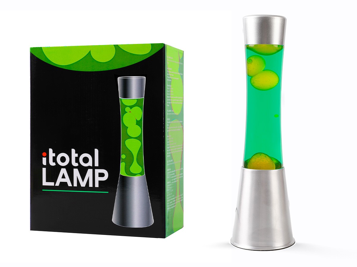 iTotal - Lava Lampe 40 cm - Sølv Base, Grøn Væske og Gul Voks