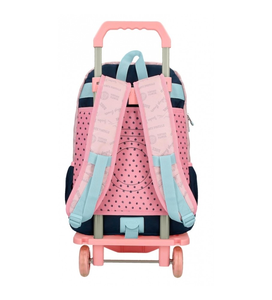 Mochila Enso Bonjour com dois compartimentos e rodinhas, rosa