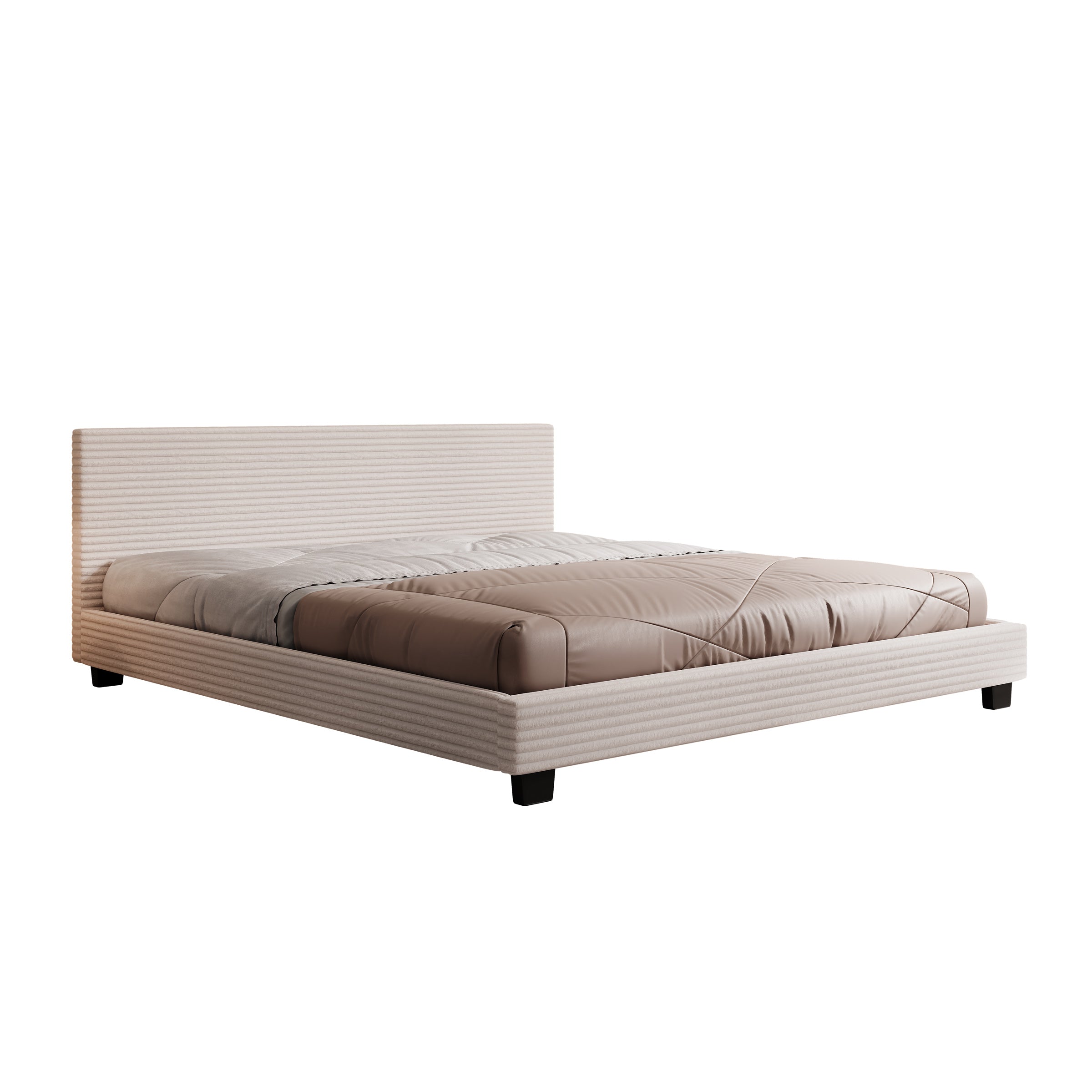 George - Tweepersoonsbed - Ribstof beige - 180x200x78 cm