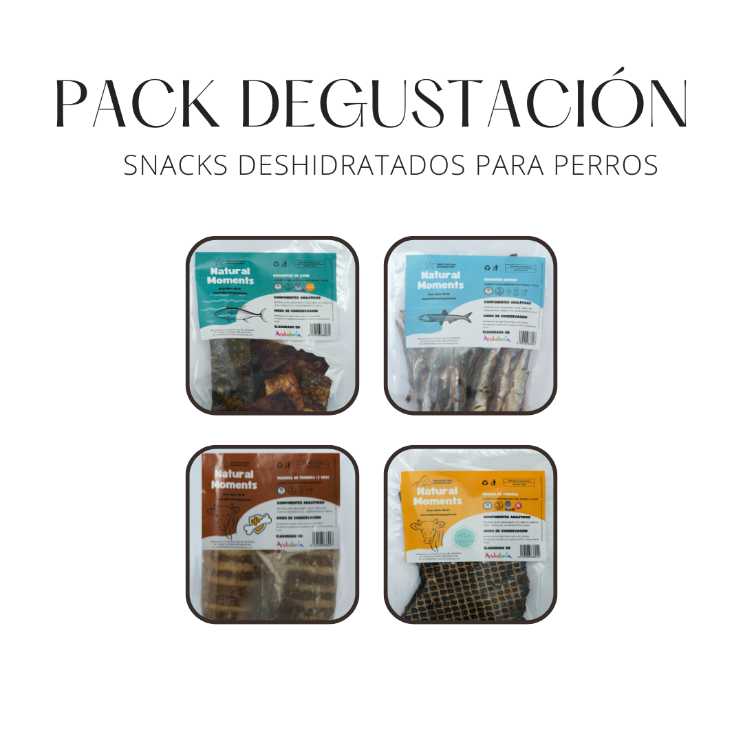 Pacote de degustação de petiscos desidratados para cães