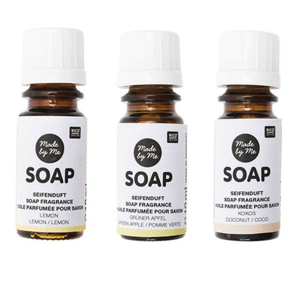 3 huiles parfumées 10 ml pour savon - citron, pomme, noix de coco
