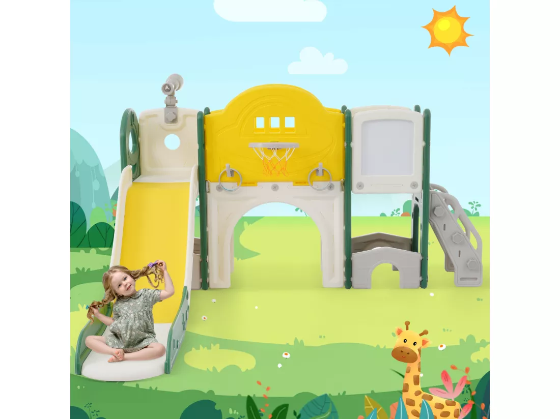 Jouet d'escalade pour enfants 10 en 1 avec toboggan, autoportant, escalade, jeu de forage, gris